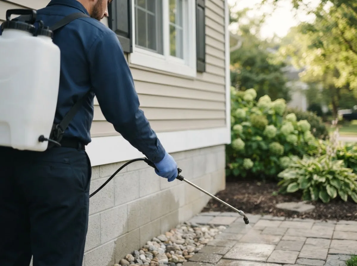 Pest control technician inspecting a home in Humphrey, NE